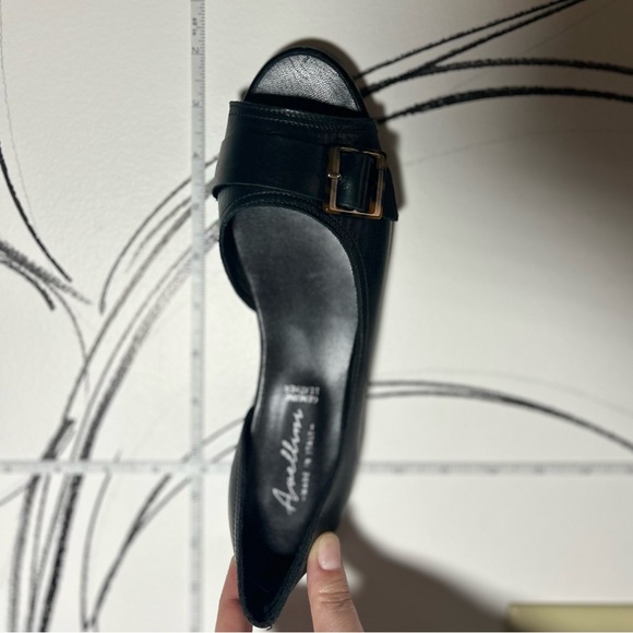 NEW Avellini Black Leather Open-Toe Flats with Buckle, Women’s Size 8 - Picture 9 of 9